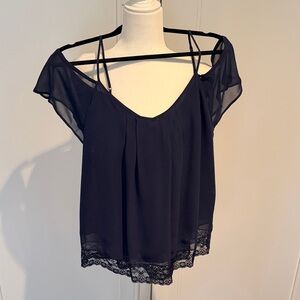 Joie Off Shoulder Dark Navy Lace Trim Camisole